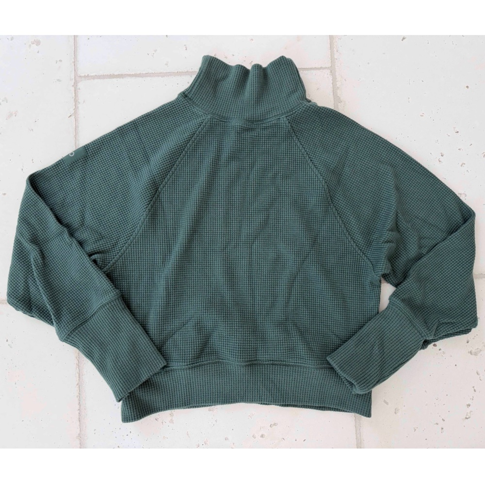 ALO Yoga Dark Green Waffle Cowl Neck Sweater